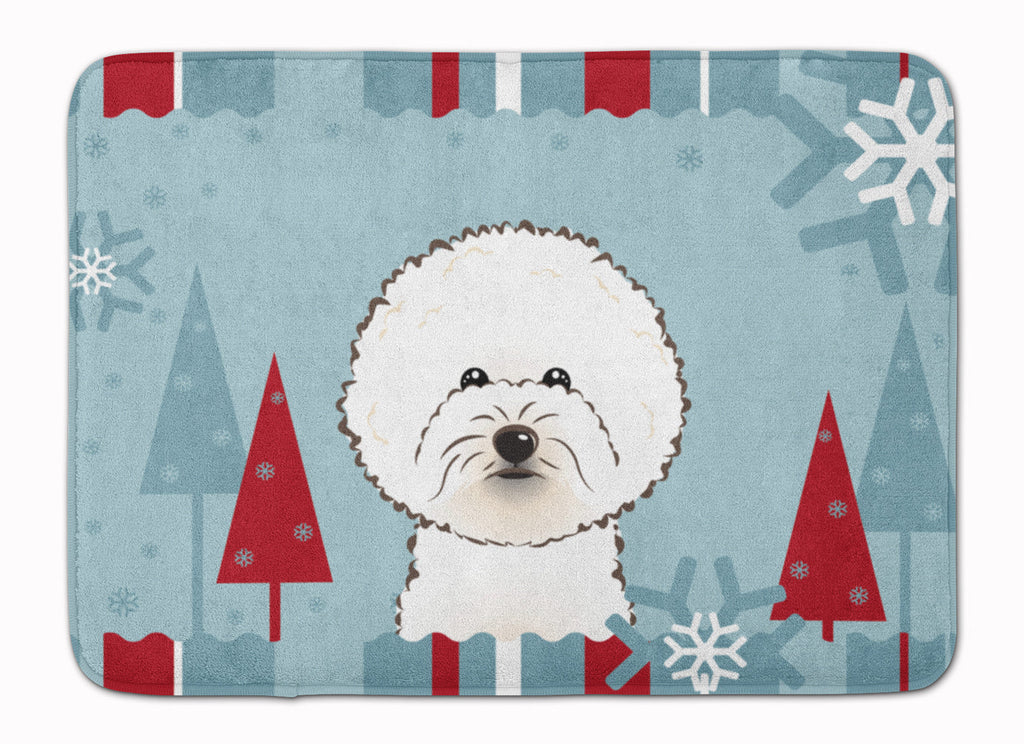 Winter Holiday Bichon Frise Memory Foam Kitchen Mat Machine Washable Anti-Fatigue Cushion Comfort Bath or Kitchen Rug