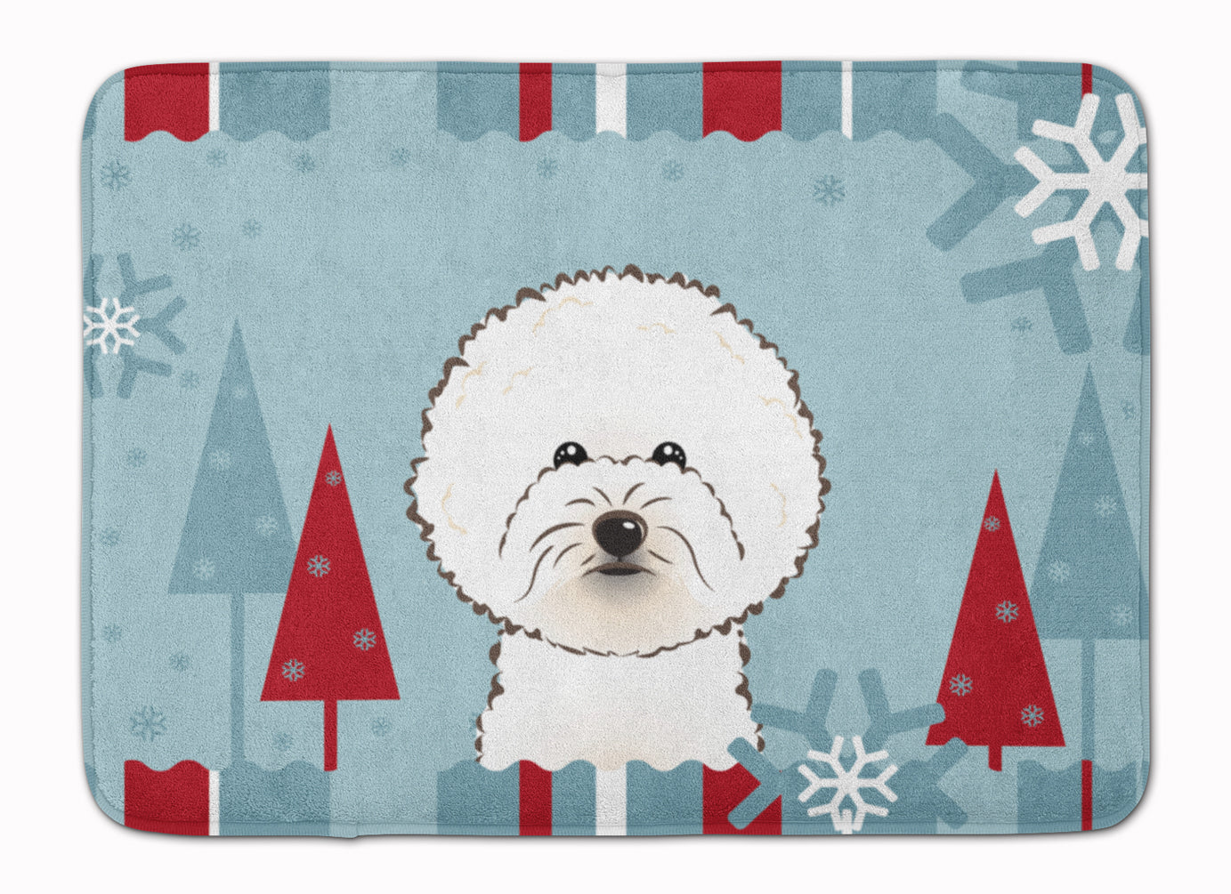 Winter Holiday Bichon Frise Memory Foam Kitchen Mat Machine Washable Anti-Fatigue Cushion Comfort Bath or Kitchen Rug