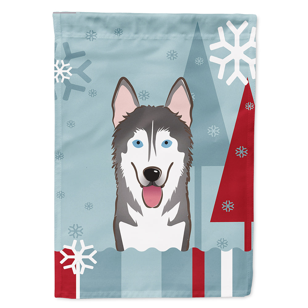 Winter Holiday Alaskan Malamute House Flag 28x40 Porch Sleeve Pole Decorative Outside Yard Banner Artwork Wall Hanging, Polyester