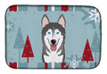 Winter Holiday Alaskan Malamute Dish Drying Mat Absorbent Dish Drying Mat Pad for Kitchen Counter Dish Drainer Mat for Countertop, 14 x 21", Multicolor