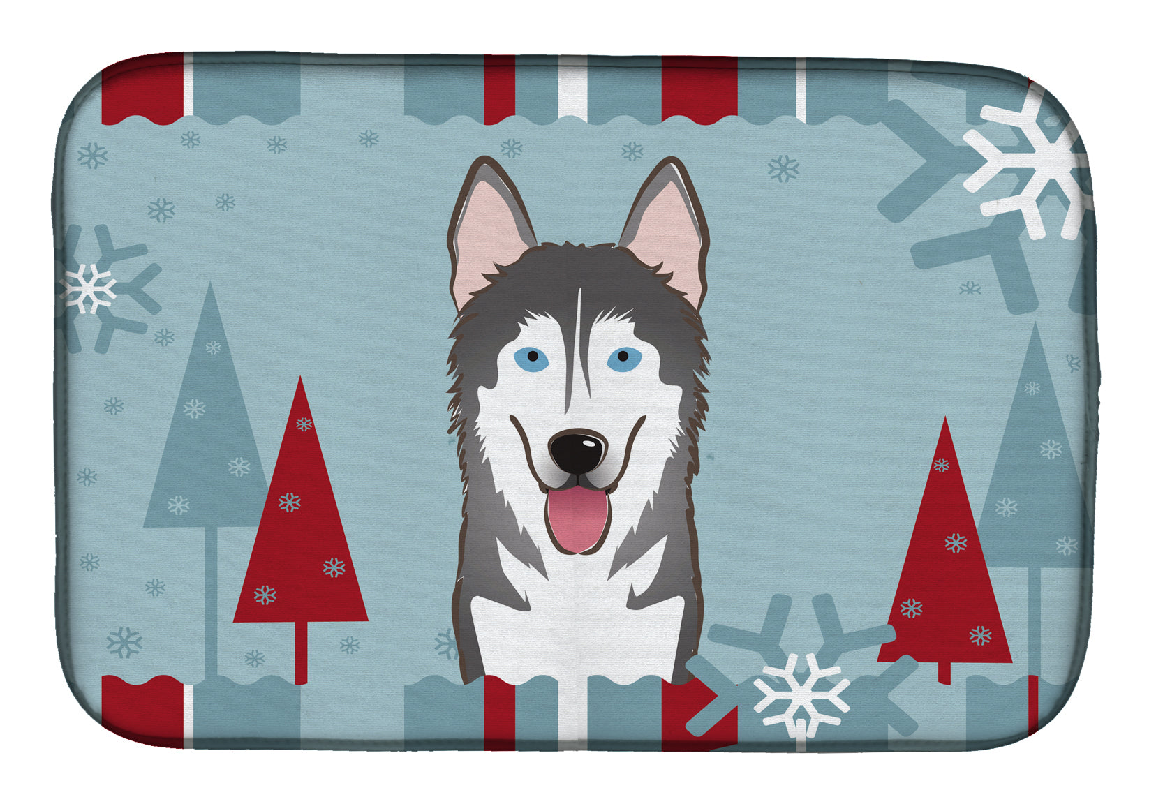 Winter Holiday Alaskan Malamute Dish Drying Mat Absorbent Dish Drying Mat Pad for Kitchen Counter Dish Drainer Mat for Countertop, 14 x 21", Multicolor