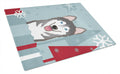 Winter Holiday Alaskan Malamute Cutting Board Tempered Glass Kitchen Cutting Surface, Heat Resistant Chopping, Non-Slip Feet, Food Prep & Serving