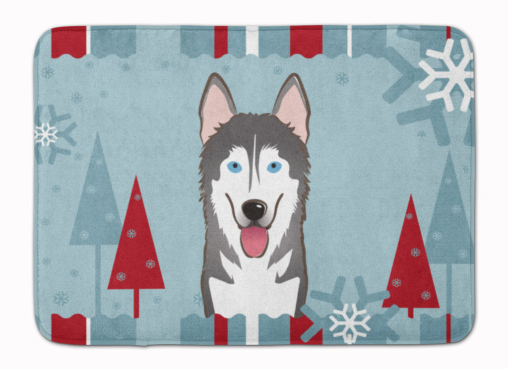 Winter Holiday Alaskan Malamute Memory Foam Kitchen Mat Machine Washable Anti-Fatigue Cushion Comfort Bath or Kitchen Rug