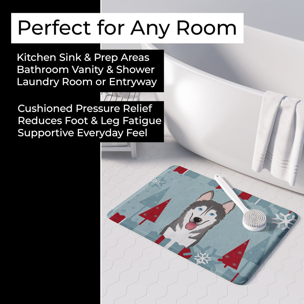 Winter Holiday Alaskan Malamute Memory Foam Kitchen Mat Machine Washable Anti-Fatigue Cushion Comfort Bath or Kitchen Rug