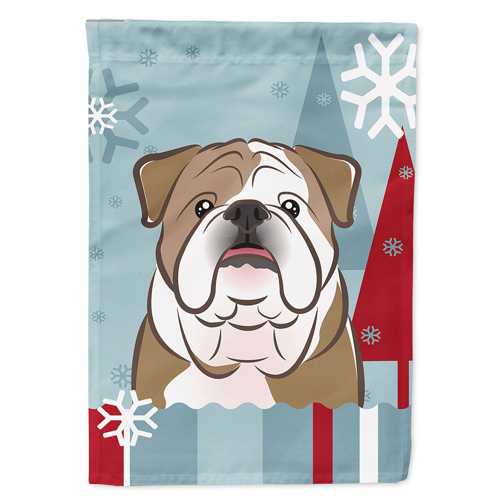 Winter Holiday English Bulldog  House Flag 28x40 Porch Sleeve Pole Decorative Outside Yard Banner Artwork Wall Hanging, Polyester