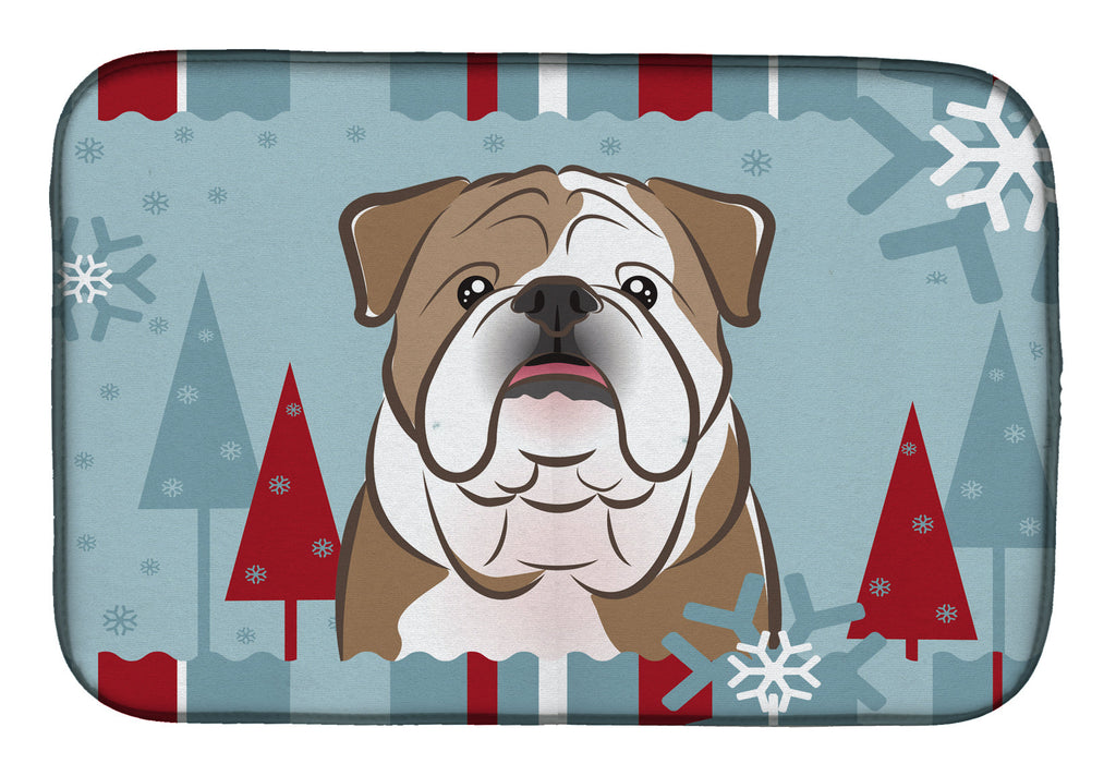 Winter Holiday English Bulldog  Dish Drying Mat Absorbent Dish Drying Mat Pad for Kitchen Counter Dish Drainer Mat for Countertop, 14 x 21", Multicolor