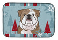 Winter Holiday English Bulldog  Dish Drying Mat Absorbent Dish Drying Mat Pad for Kitchen Counter Dish Drainer Mat for Countertop, 14 x 21", Multicolor
