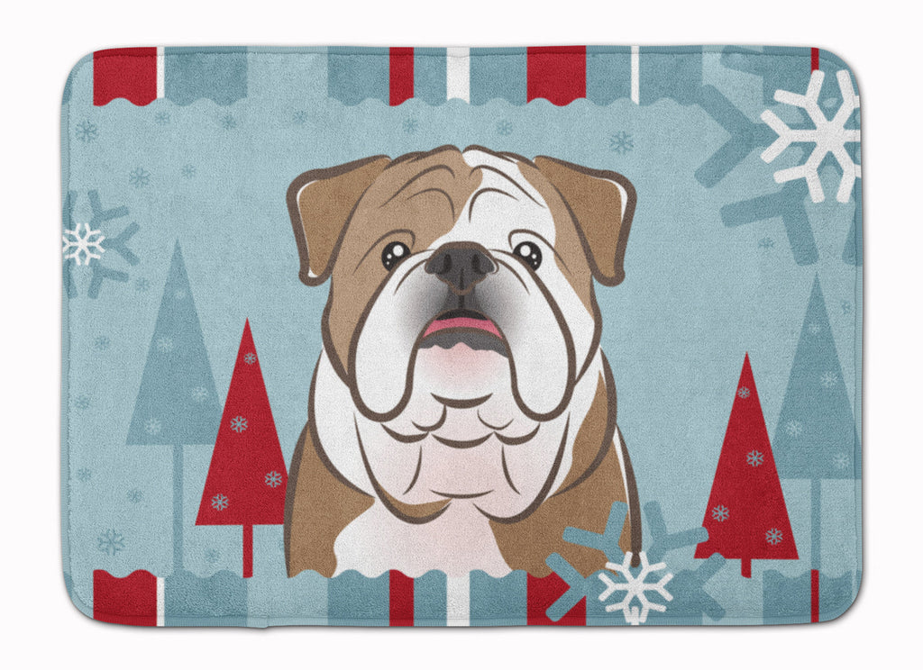 Winter Holiday English Bulldog  Memory Foam Kitchen Mat Machine Washable Anti-Fatigue Cushion Comfort Bath or Kitchen Rug