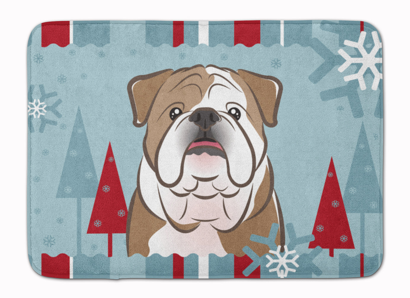 Winter Holiday English Bulldog  Memory Foam Kitchen Mat Machine Washable Anti-Fatigue Cushion Comfort Bath or Kitchen Rug