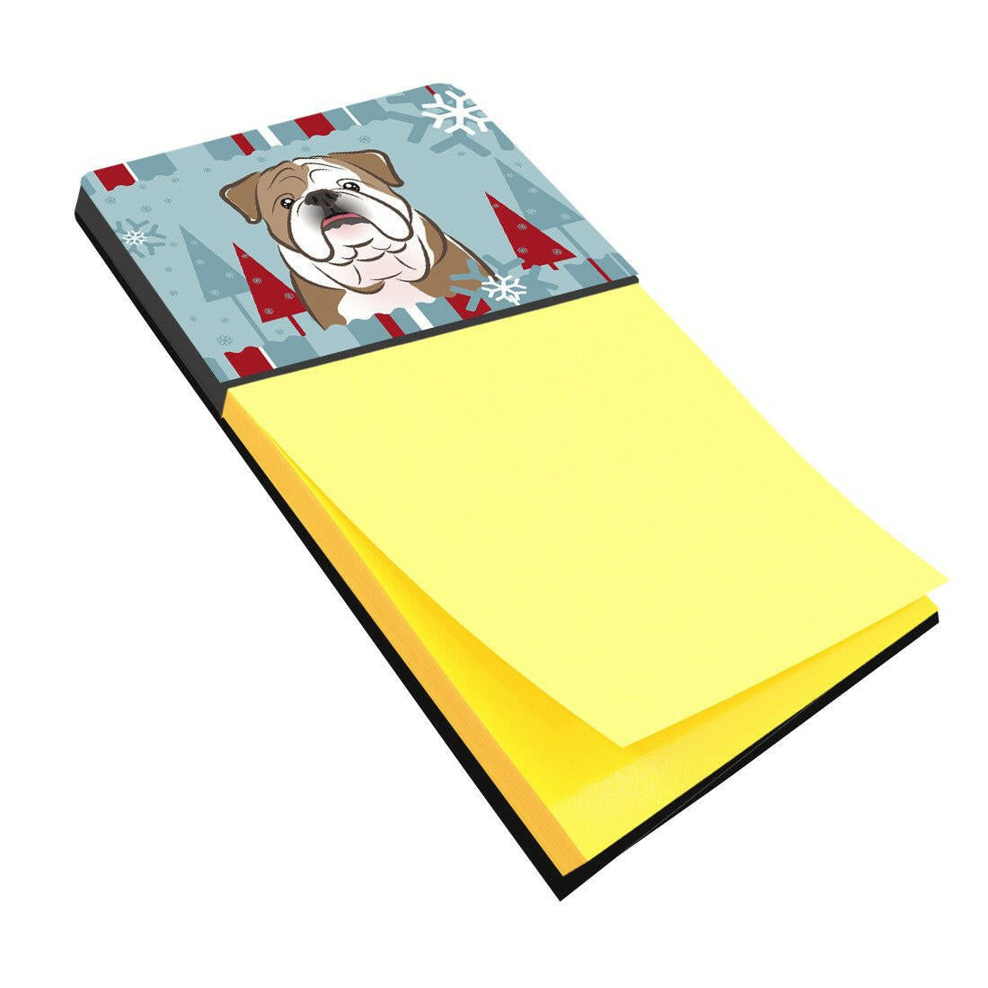 Winter Holiday English Bulldog  Watercolor Sticky Note Holder Refillable Dispenser Desk Accessory 3x3 Pad Gift
