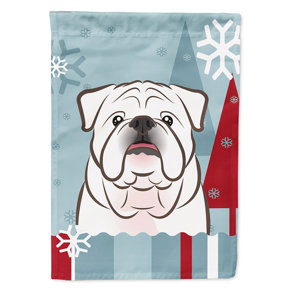 Winter Holiday White English Bulldog  House Flag 28x40 Porch Sleeve Pole Decorative Outside Yard Banner Artwork Wall Hanging, Polyester