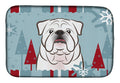 Winter Holiday White English Bulldog  Dish Drying Mat Absorbent Dish Drying Mat Pad for Kitchen Counter Dish Drainer Mat for Countertop, 14 x 21", Multicolor