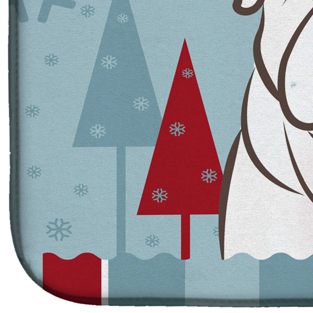 Winter Holiday White English Bulldog  Dish Drying Mat Absorbent Dish Drying Mat Pad for Kitchen Counter Dish Drainer Mat for Countertop, 14 x 21", Multicolor