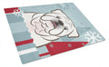 Winter Holiday White English Bulldog  Cutting Board Tempered Glass Kitchen Cutting Surface, Heat Resistant Chopping, Non-Slip Feet, Food Prep & Serving