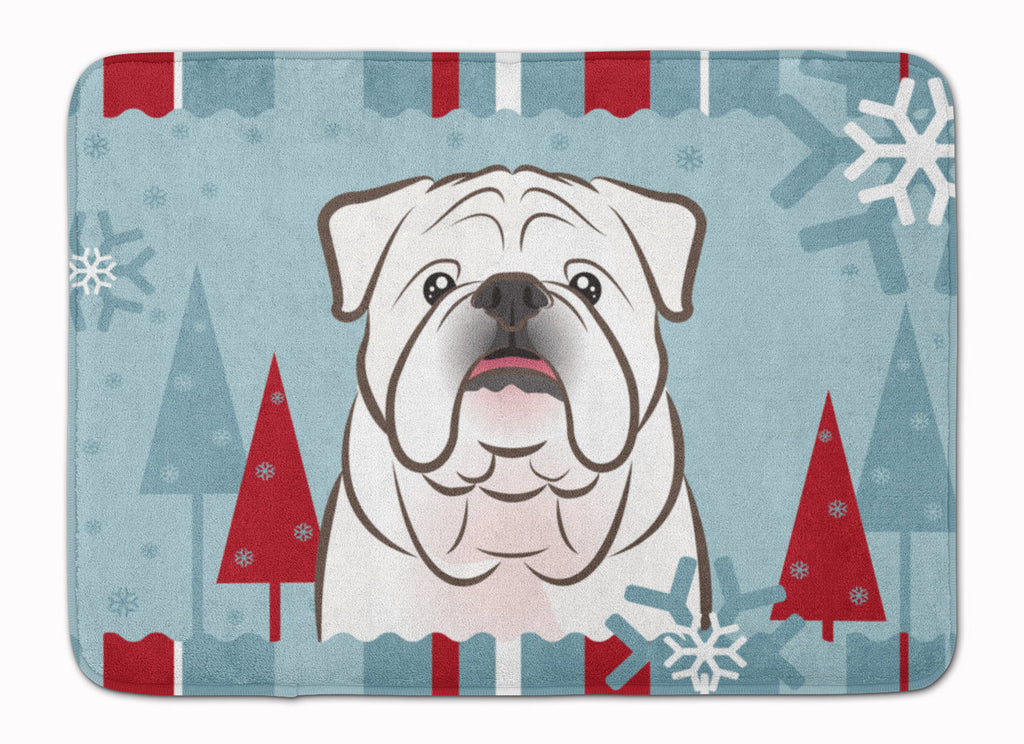 Winter Holiday White English Bulldog  Memory Foam Kitchen Mat Machine Washable Anti-Fatigue Cushion Comfort Bath or Kitchen Rug