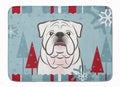 Winter Holiday White English Bulldog  Memory Foam Kitchen Mat Machine Washable Anti-Fatigue Cushion Comfort Bath or Kitchen Rug