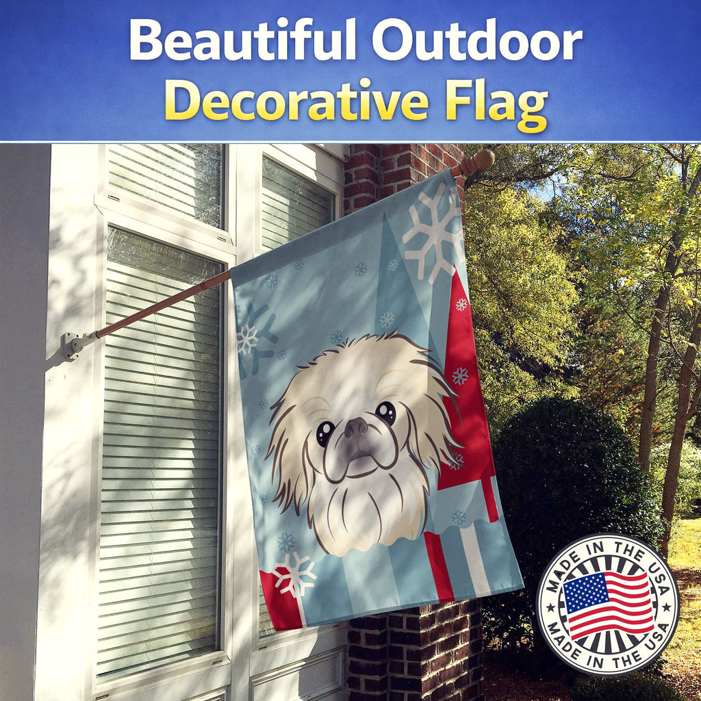Winter Holiday Pekingese House Flag 28x40 Porch Sleeve Pole Decorative Outside Yard Banner Artwork Wall Hanging, Polyester