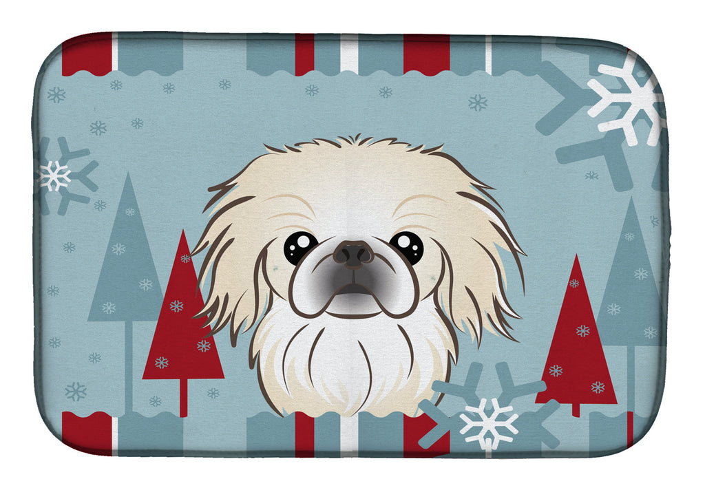 Winter Holiday Pekingese Dish Drying Mat Absorbent Dish Drying Mat Pad for Kitchen Counter Dish Drainer Mat for Countertop, 14 x 21", Multicolor