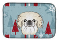 Winter Holiday Pekingese Dish Drying Mat Absorbent Dish Drying Mat Pad for Kitchen Counter Dish Drainer Mat for Countertop, 14 x 21", Multicolor