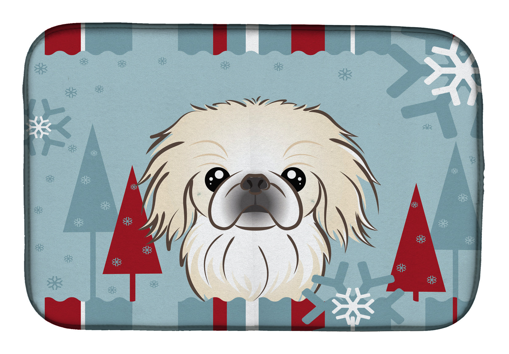 Winter Holiday Pekingese Dish Drying Mat Absorbent Dish Drying Mat Pad for Kitchen Counter Dish Drainer Mat for Countertop, 14 x 21", Multicolor