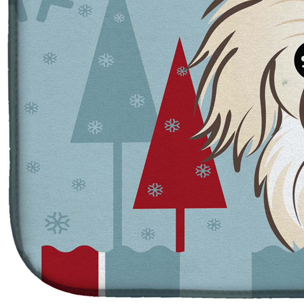 Winter Holiday Pekingese Dish Drying Mat Absorbent Dish Drying Mat Pad for Kitchen Counter Dish Drainer Mat for Countertop, 14 x 21", Multicolor