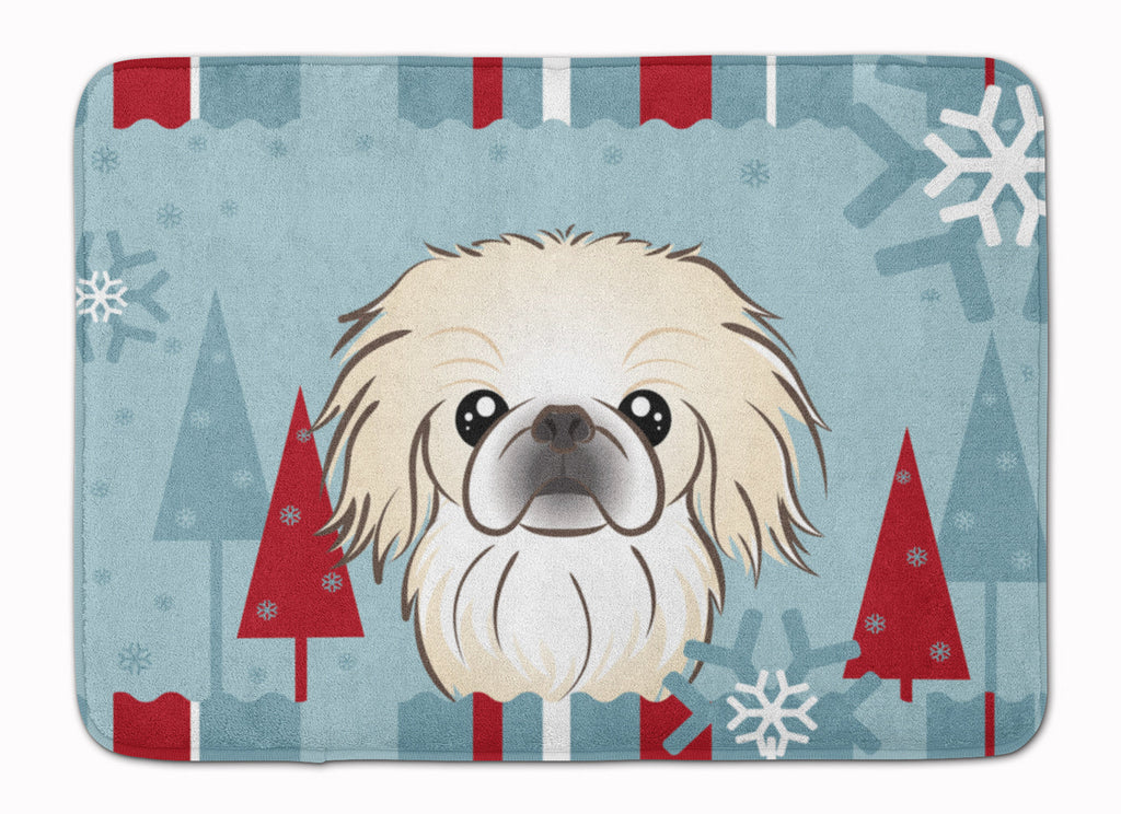 Winter Holiday Pekingese Memory Foam Kitchen Mat Machine Washable Anti-Fatigue Cushion Comfort Bath or Kitchen Rug