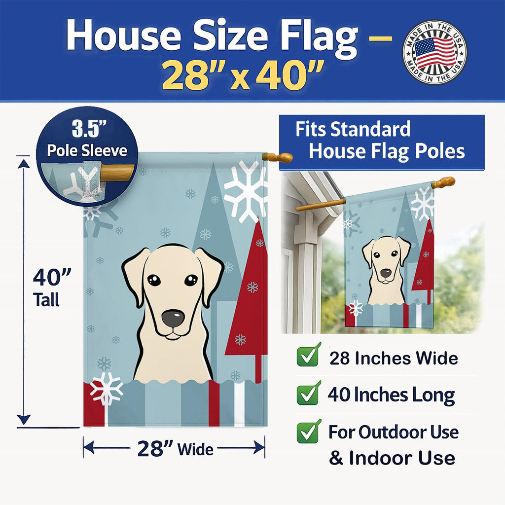 Winter Holiday Yellow Labrador House Flag 28x40 Porch Sleeve Pole Decorative Outside Yard Banner Artwork Wall Hanging, Polyester