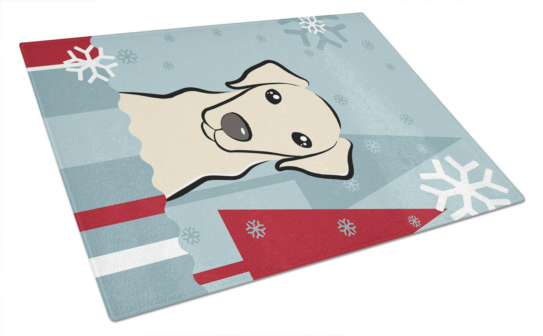 Winter Holiday Yellow Labrador Cutting Board Tempered Glass Kitchen Cutting Surface, Heat Resistant Chopping, Non-Slip Feet, Food Prep & Serving