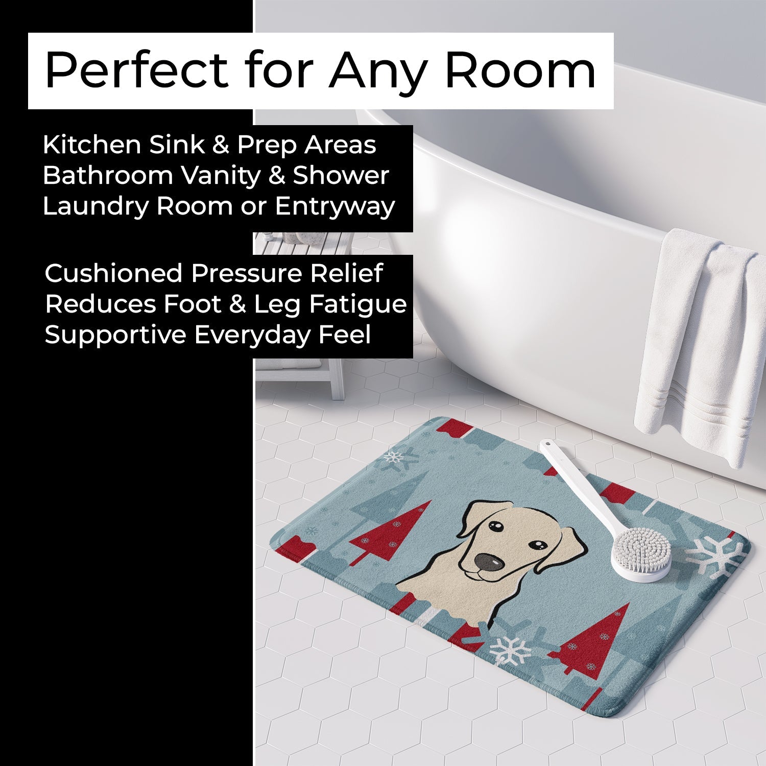 Winter Holiday Yellow Labrador Memory Foam Kitchen Mat Machine Washable Anti-Fatigue Cushion Comfort Bath or Kitchen Rug