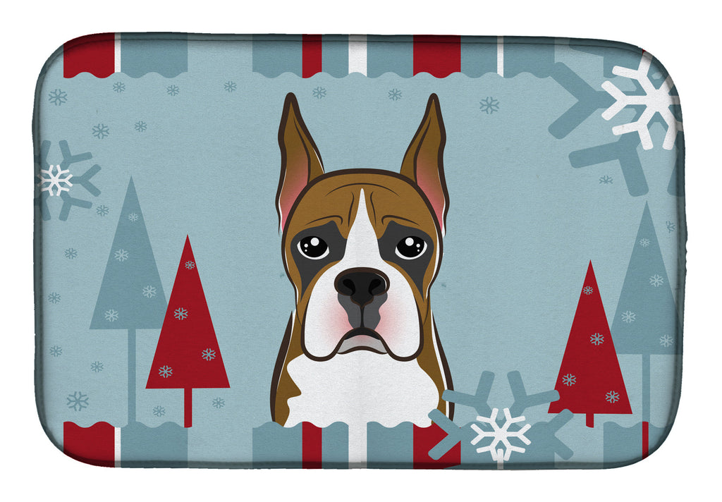 Winter Holiday Boxer Dish Drying Mat Absorbent Dish Drying Mat Pad for Kitchen Counter Dish Drainer Mat for Countertop, 14 x 21", Multicolor