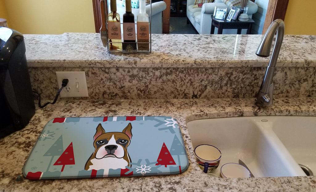 Winter Holiday Boxer Dish Drying Mat Absorbent Dish Drying Mat Pad for Kitchen Counter Dish Drainer Mat for Countertop, 14 x 21", Multicolor