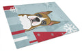 Winter Holiday Boxer Cutting Board Tempered Glass Kitchen Cutting Surface, Heat Resistant Chopping, Non-Slip Feet, Food Prep & Serving