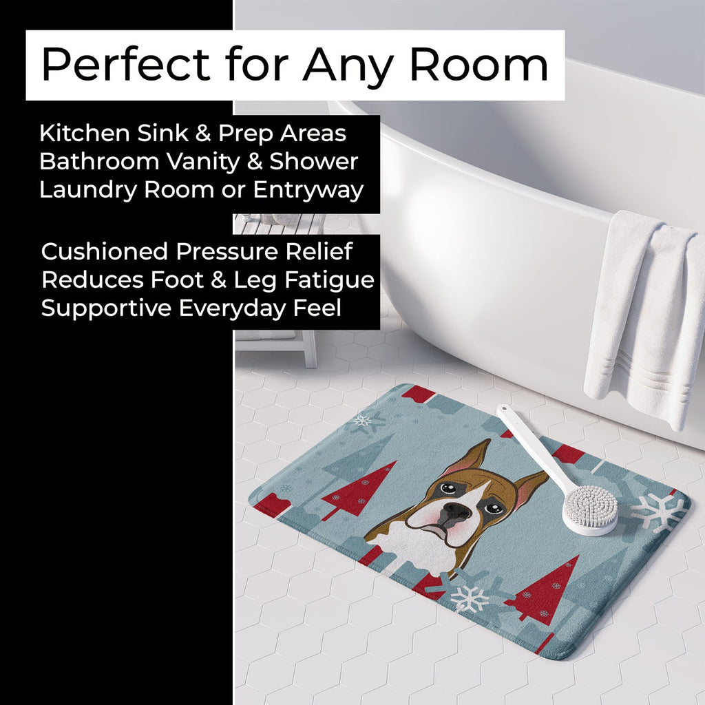 Winter Holiday Boxer Memory Foam Kitchen Mat Machine Washable Anti-Fatigue Cushion Comfort Bath or Kitchen Rug