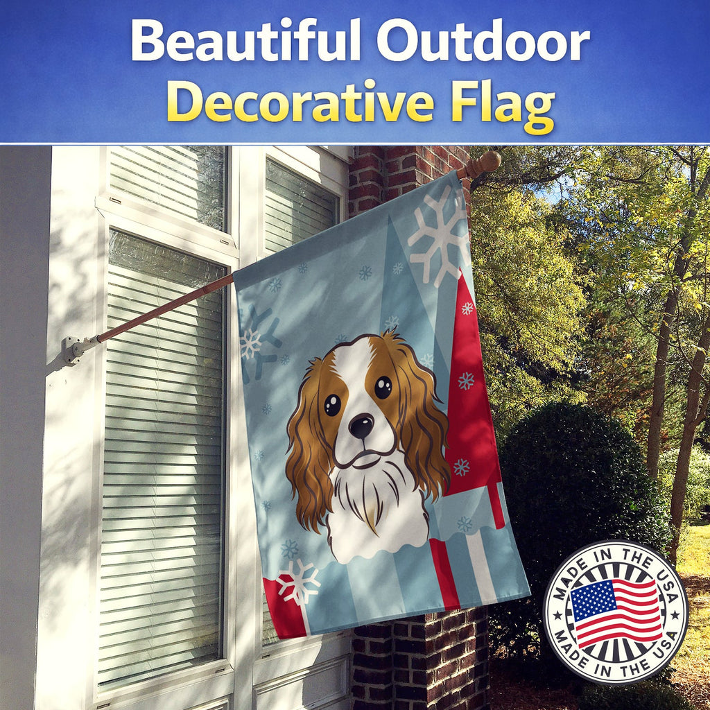 Winter Holiday Cavalier Spaniel House Flag 28x40 Porch Sleeve Pole Decorative Outside Yard Banner Artwork Wall Hanging, Polyester