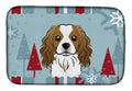 Winter Holiday Cavalier Spaniel Dish Drying Mat Absorbent Dish Drying Mat Pad for Kitchen Counter Dish Drainer Mat for Countertop, 14 x 21", Multicolor