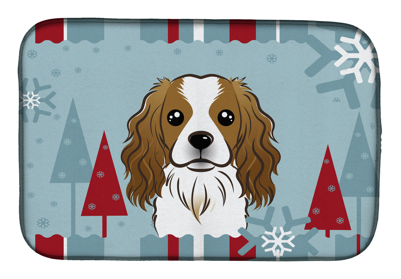 Winter Holiday Cavalier Spaniel Dish Drying Mat Absorbent Dish Drying Mat Pad for Kitchen Counter Dish Drainer Mat for Countertop, 14 x 21", Multicolor