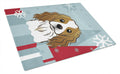 Winter Holiday Cavalier Spaniel Cutting Board Tempered Glass Kitchen Cutting Surface, Heat Resistant Chopping, Non-Slip Feet, Food Prep & Serving