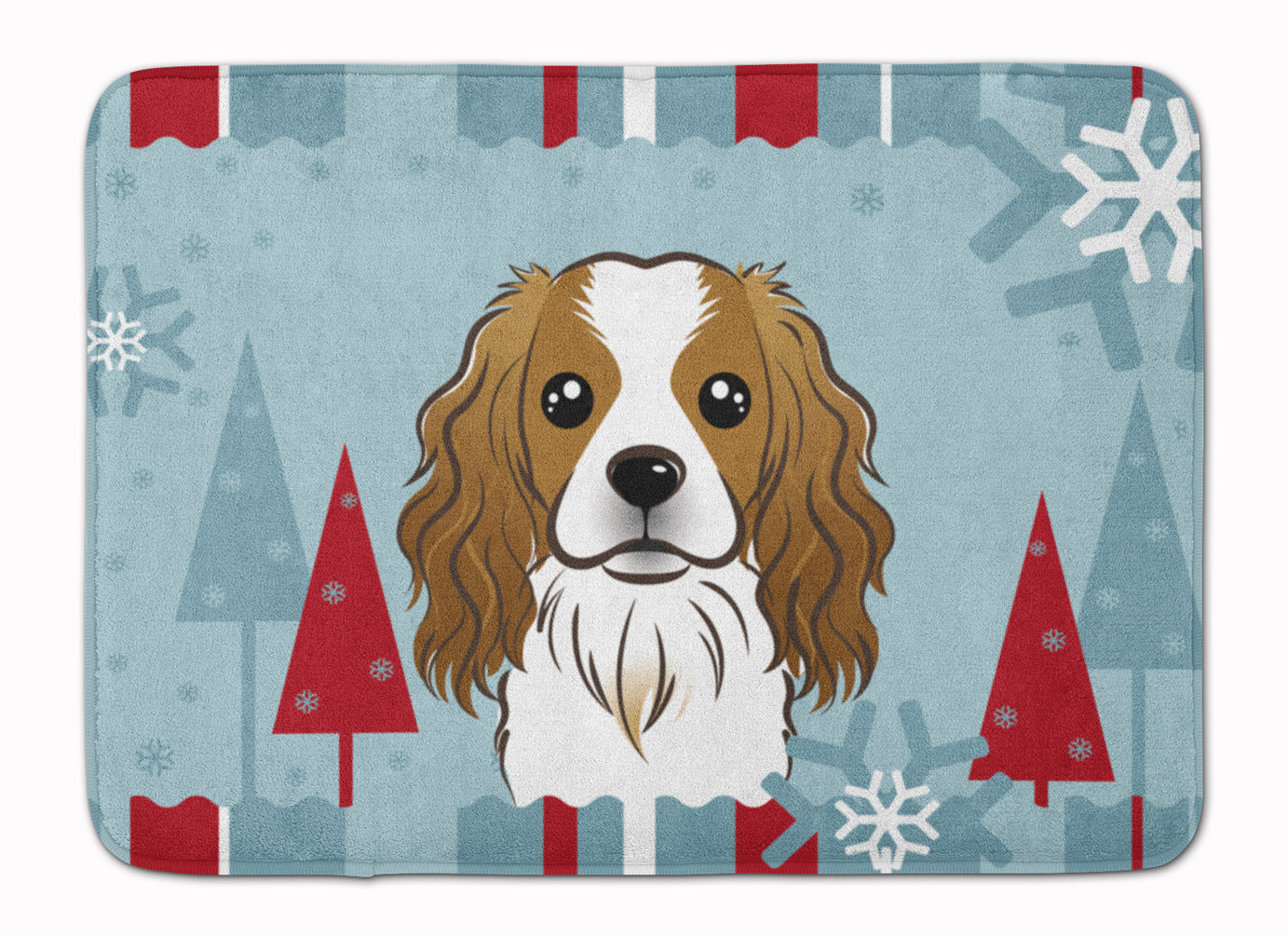 Winter Holiday Cavalier Spaniel Memory Foam Kitchen Mat Machine Washable Anti-Fatigue Cushion Comfort Bath or Kitchen Rug