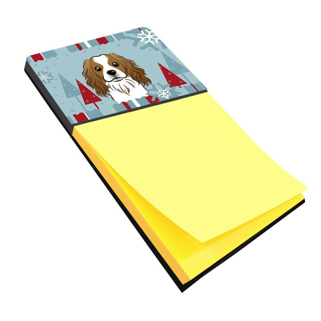 Winter Holiday Cavalier Spaniel Watercolor Sticky Note Holder Refillable Dispenser Desk Accessory 3x3 Pad Gift