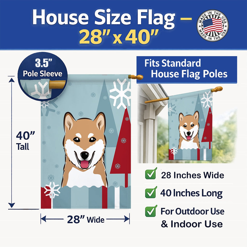Winter Holiday Shiba Inu House Flag 28x40 Porch Sleeve Pole Decorative Outside Yard Banner Artwork Wall Hanging, Polyester