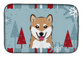 Winter Holiday Shiba Inu Dish Drying Mat Absorbent Dish Drying Mat Pad for Kitchen Counter Dish Drainer Mat for Countertop, 14 x 21", Multicolor