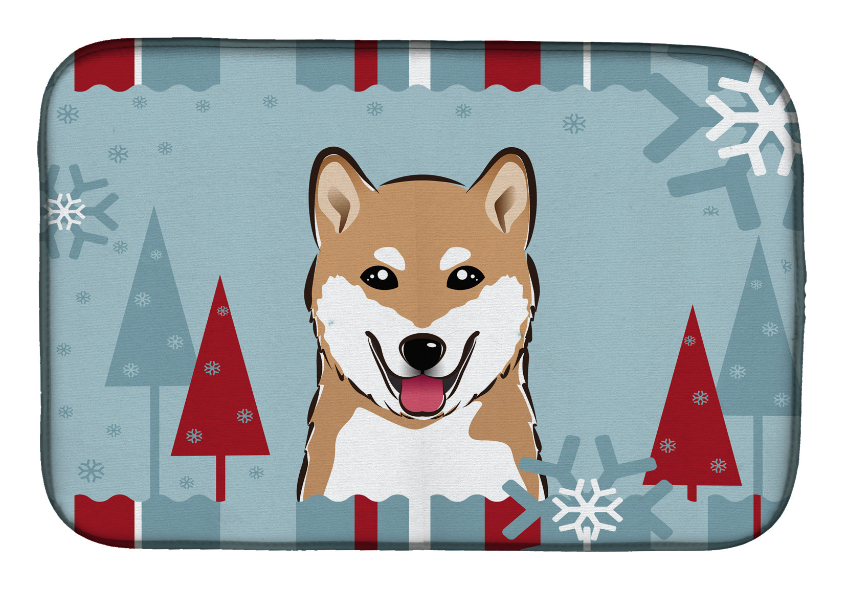 Winter Holiday Shiba Inu Dish Drying Mat Absorbent Dish Drying Mat Pad for Kitchen Counter Dish Drainer Mat for Countertop, 14 x 21", Multicolor