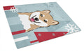 Winter Holiday Shiba Inu Cutting Board Tempered Glass Kitchen Cutting Surface, Heat Resistant Chopping, Non-Slip Feet, Food Prep & Serving