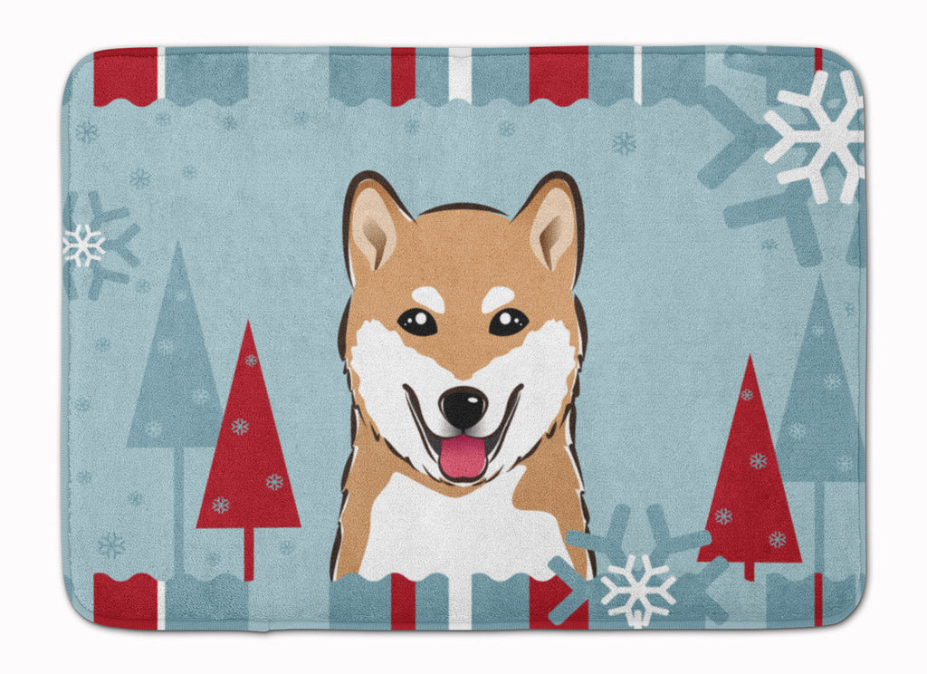 Winter Holiday Shiba Inu Memory Foam Kitchen Mat Machine Washable Anti-Fatigue Cushion Comfort Bath or Kitchen Rug