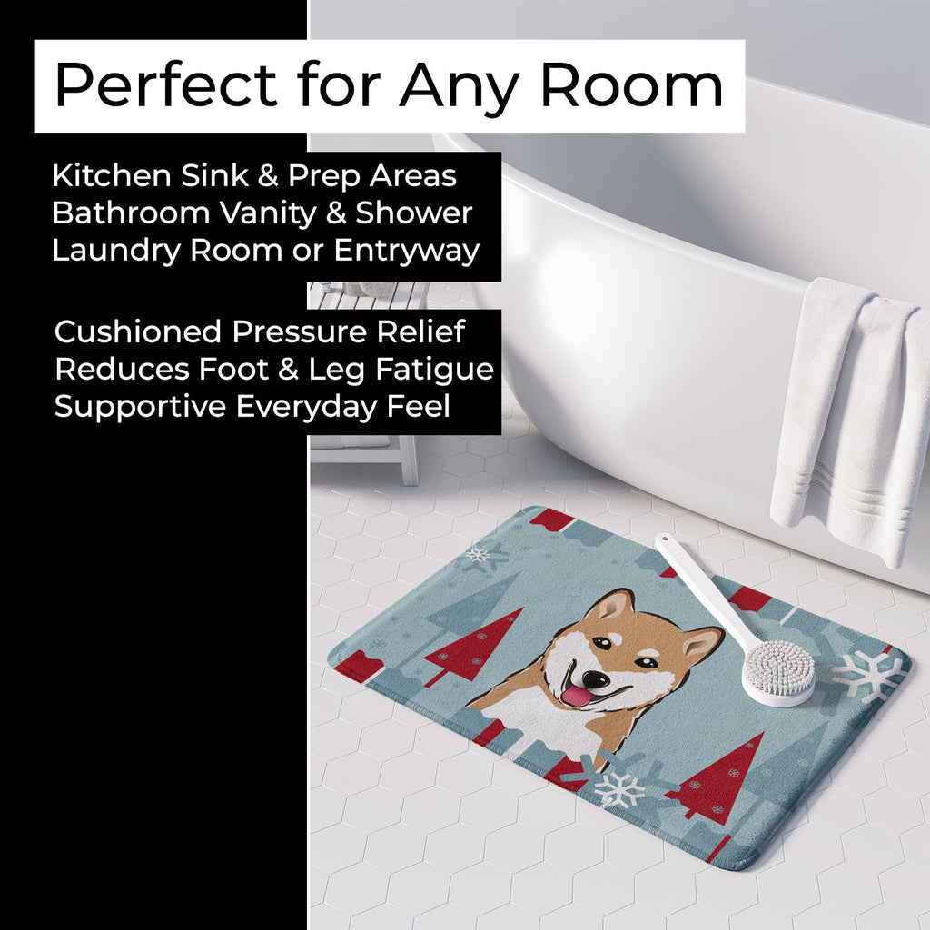 Winter Holiday Shiba Inu Memory Foam Kitchen Mat Machine Washable Anti-Fatigue Cushion Comfort Bath or Kitchen Rug