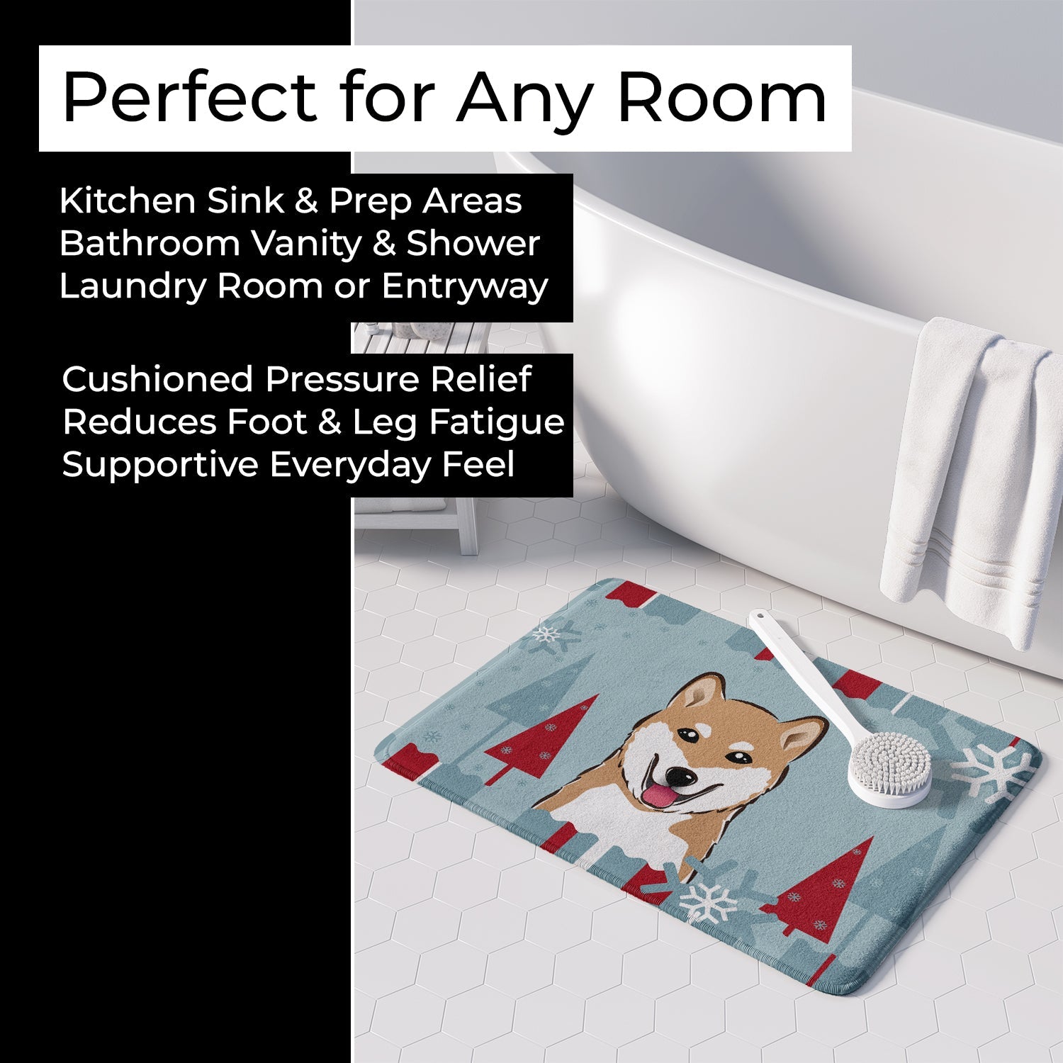Winter Holiday Shiba Inu Memory Foam Kitchen Mat Machine Washable Anti-Fatigue Cushion Comfort Bath or Kitchen Rug