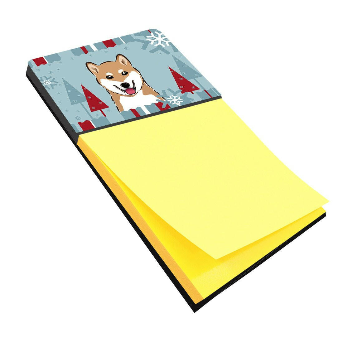 Winter Holiday Shiba Inu Watercolor Sticky Note Holder Refillable Dispenser Desk Accessory 3x3 Pad Gift