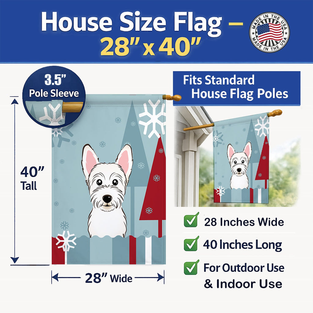 Winter Holiday Westie House Flag 28x40 Porch Sleeve Pole Decorative Outside Yard Banner Artwork Wall Hanging, Polyester