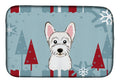 Winter Holiday Westie Dish Drying Mat Absorbent Dish Drying Mat Pad for Kitchen Counter Dish Drainer Mat for Countertop, 14 x 21", Multicolor
