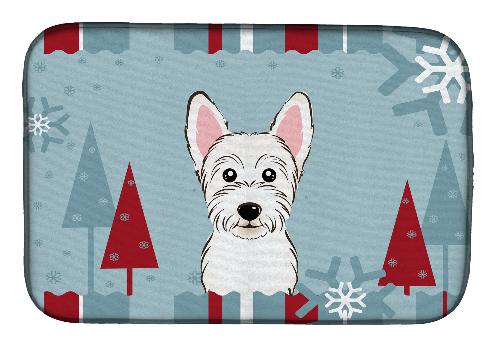 Winter Holiday Westie Dish Drying Mat Absorbent Dish Drying Mat Pad for Kitchen Counter Dish Drainer Mat for Countertop, 14 x 21", Multicolor